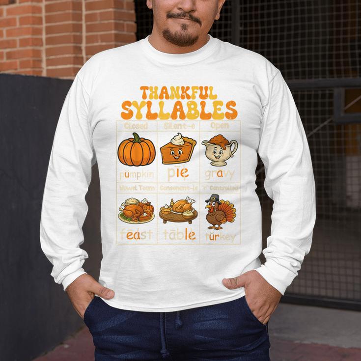Thankful Syllables Teacher Thanksgiving Educational Kids Men's Long Sleeve T-Shirt, funny design