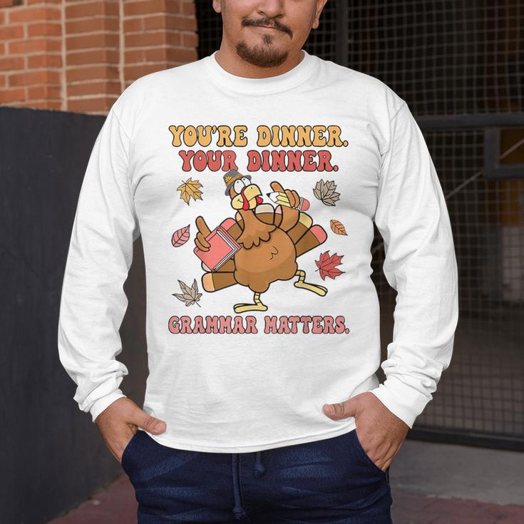 Thanksgiving Grammar Thankful English Teacher Fall Turkey Men's Long Sleeve T-Shirt, funny design Thanksgiving Grammar Thankful English Teacher Fall Turkey Men's Long Sleeve T-Shirt, funny design
