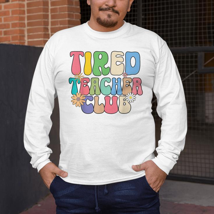 Tired Teachers Club Groovy Teachers Back To School Men's Long Sleeve T-Shirt, funny design Tired Teachers Club Groovy Teachers Back To School Men's Long Sleeve T-Shirt, funny design