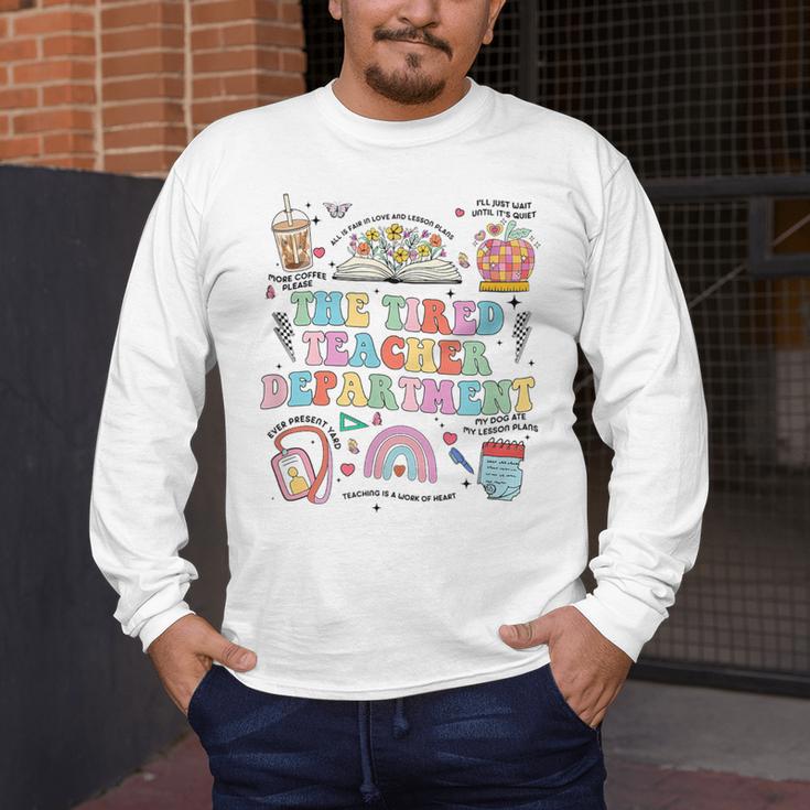 The Tired Teachers Department Retro Groovy Back To School Men's Long Sleeve T-Shirt, funny design The Tired Teachers Department Retro Groovy Back To School Men's Long Sleeve T-Shirt, funny design