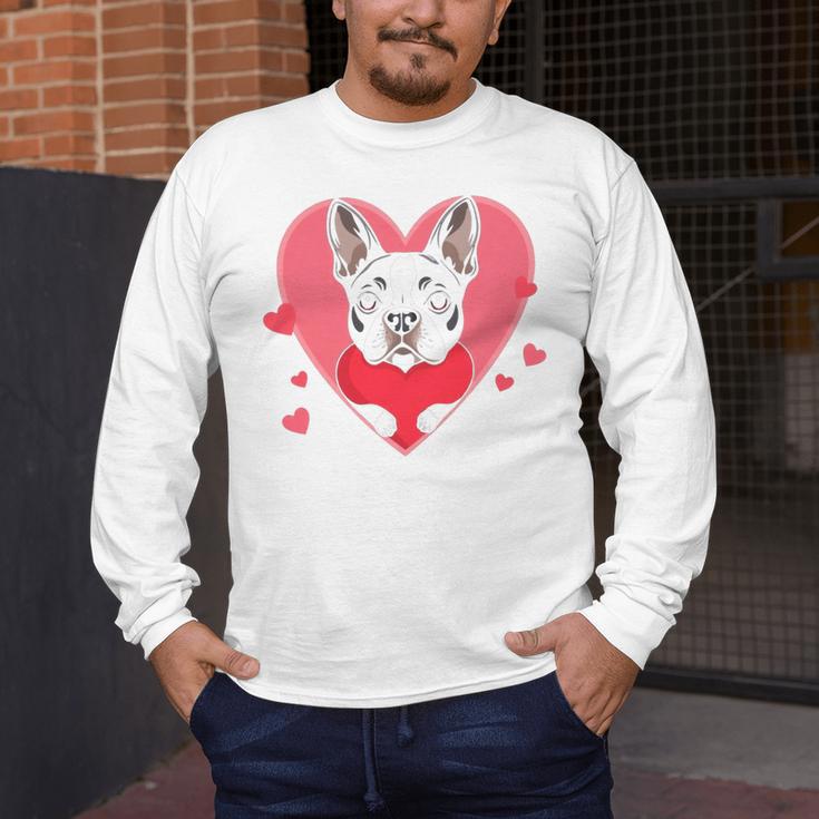 Valentine's Day Boston Terrier Heart Men's Long Sleeve T-Shirt, funny design