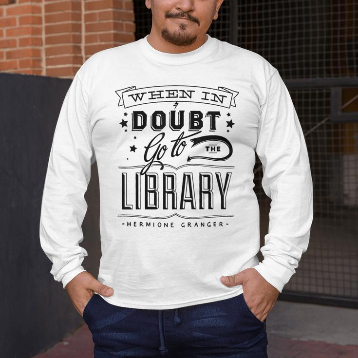 When In Doubt Go To The Library Teacher Vintage Book Lovers Men's Long Sleeve T-Shirt, funny design When In Doubt Go To The Library Teacher Vintage Book Lovers Men's Long Sleeve T-Shirt, funny design