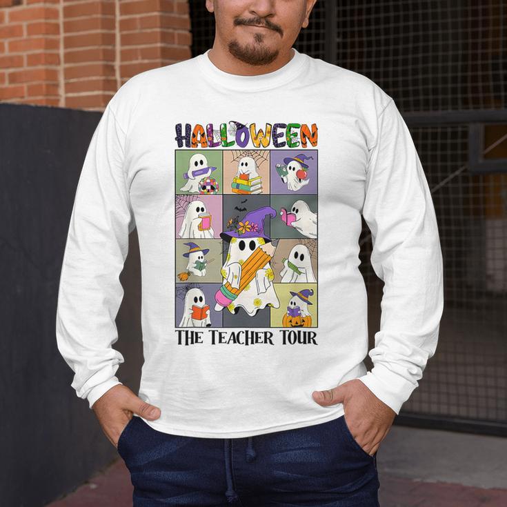 Women Halloween The Teacher Tour Ghosts Pencil Pumpkins Men's Long Sleeve T-Shirt, funny design