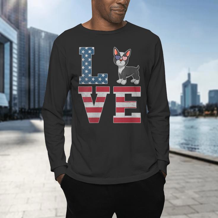 4th Of July Decor Patriotic LOVE Boston Terrier USA Flag Men's Long Sleeve T-Shirt, gift for family, gift for coworker