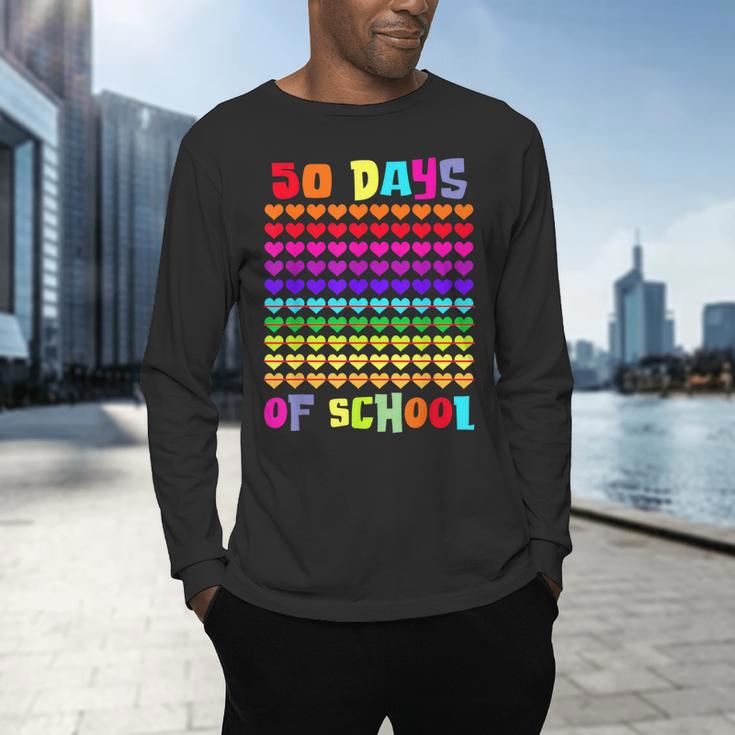 50 Days Of School Hearts Teacher Happy 50th Day Of School Men's Long Sleeve T-Shirt, gift for family, gift for coworker 50 Days Of School Hearts Teacher Happy 50th Day Of School Men's Long Sleeve T-Shirt, gift for family, gift for coworker