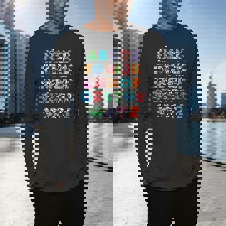 ABC Cute Monster Alphabet Halloween Teacher Costume Kids Men&#x27;s Long Sleeve T-Shirt, gift for family, gift for coworker