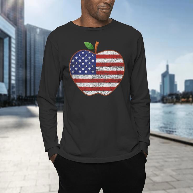 American Flag Teachers Students Apple 4th Of July Vintage Men's Long Sleeve T-Shirt, gift for family, gift for coworker American Flag Teachers Students Apple 4th Of July Vintage Men's Long Sleeve T-Shirt, gift for family, gift for coworker