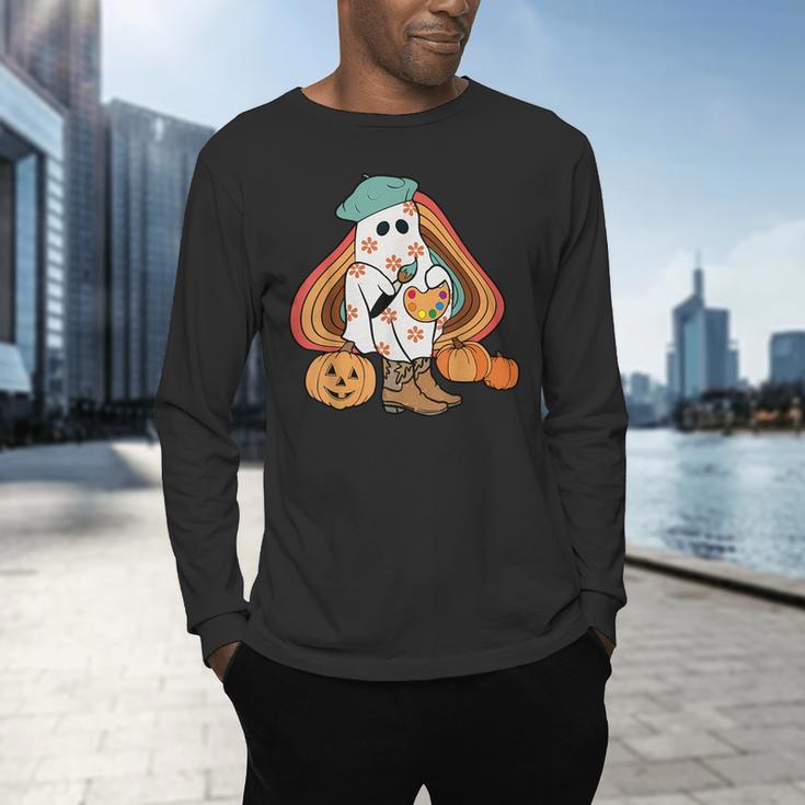 Art Teacher Painting Brushes Retro Pumpkin Ghost Artist Men's Long Sleeve T-Shirt, gift for family, gift for coworker Art Teacher Painting Brushes Retro Pumpkin Ghost Artist Men's Long Sleeve T-Shirt, gift for family, gift for coworker