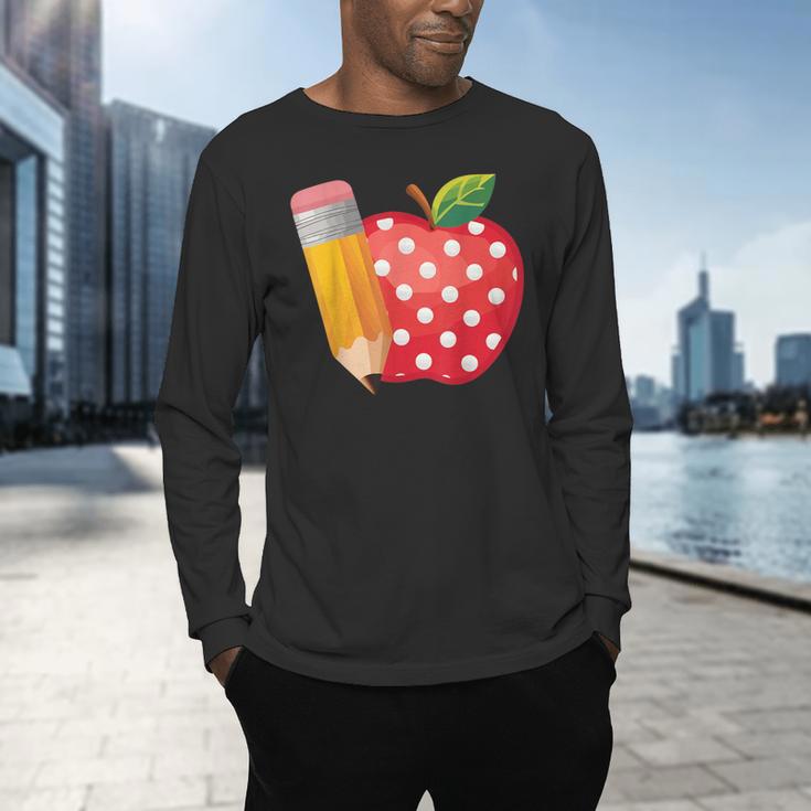 Back To School Pencil And Apple Teacher Student Men's Long Sleeve T-Shirt, gift for family, gift for coworker