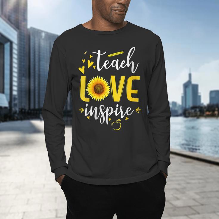 Back To School Teach Love And Inspire Teacher Sunflower Men's Long Sleeve T-Shirt, gift for family, gift for coworker Back To School Teach Love And Inspire Teacher Sunflower Men's Long Sleeve T-Shirt, gift for family, gift for coworker