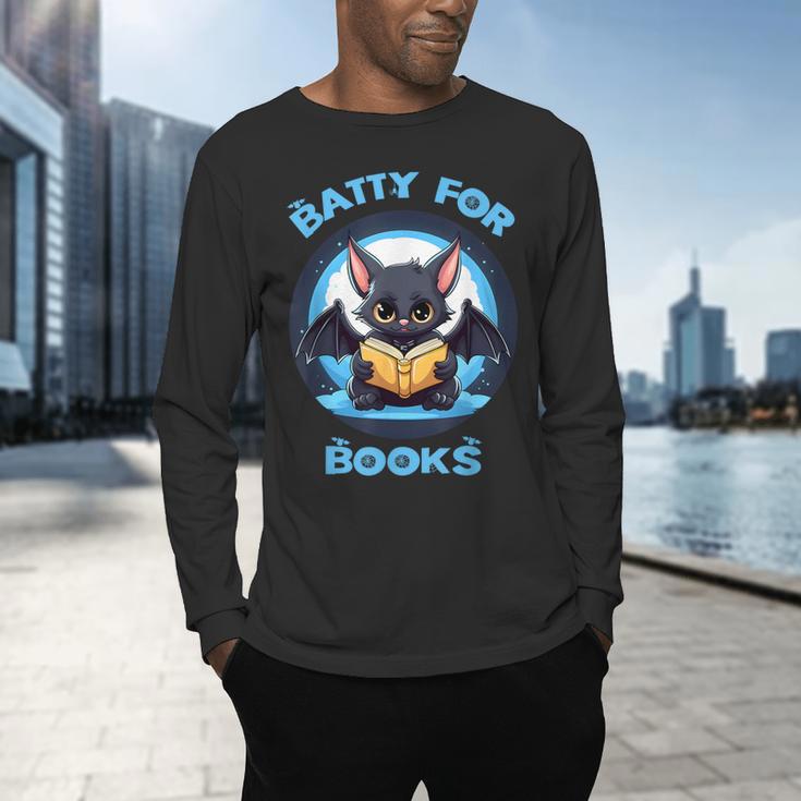 Batty About Books Lover Teacher Librarian Bookish Halloween For Men Women Kids Men's Long Sleeve T-Shirt, gift for family, gift for coworker