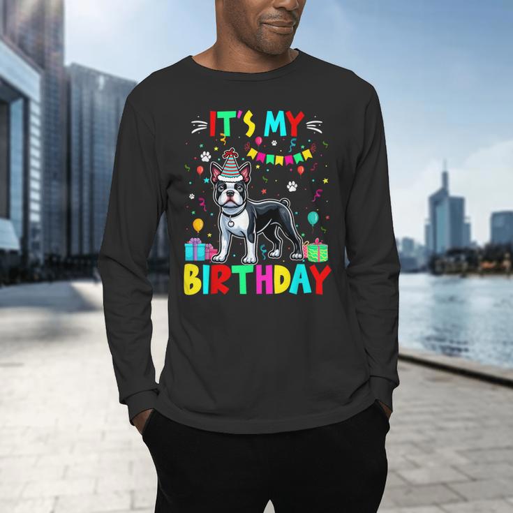 My Birthday Colorful Costume Boston Terrier Party Men's Long Sleeve T-Shirt, gift for family, gift for coworker