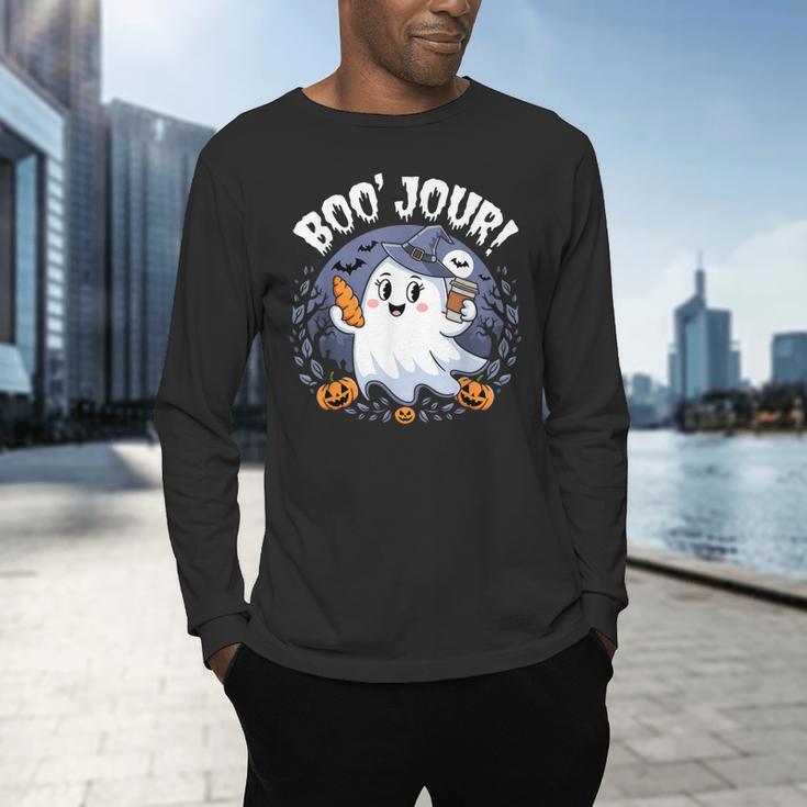 Boo Jour Ghost Halloween French Teacher Cute Coffe Croissant Men's Long Sleeve T-Shirt, gift for family, gift for coworker Boo Jour Ghost Halloween French Teacher Cute Coffe Croissant Men's Long Sleeve T-Shirt, gift for family, gift for coworker