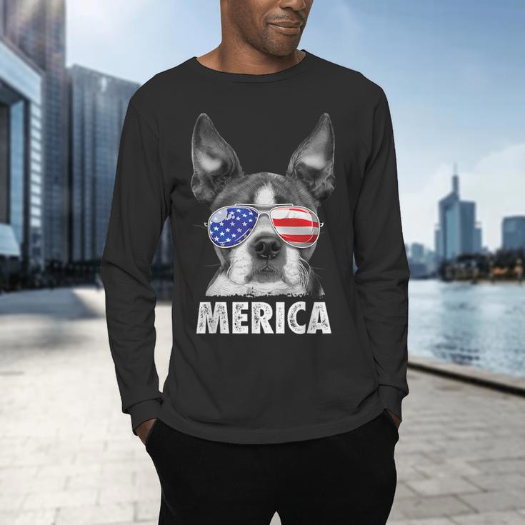 Boston Terrier 4th Of July Merica Men Women USA Flag Vintage Men's Long Sleeve T-Shirt, gift for family, gift for coworker