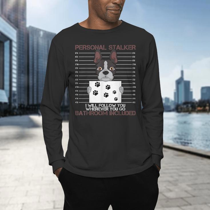 Boston Terrier American Gentleman Personal Stalker Dog Lover Men's Long Sleeve T-Shirt, gift for family, gift for coworker