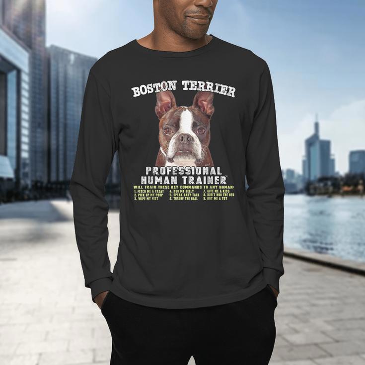 Boston Terrier Brindle Dog Professional Human Trainer Men's Long Sleeve T-Shirt, gift for family, gift for coworker
