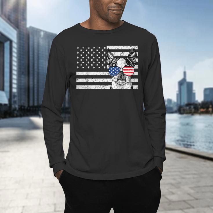 Boston Terrier Dog 4th Of July US American Flag Patriotic Men's Long Sleeve T-Shirt, gift for family, gift for coworker