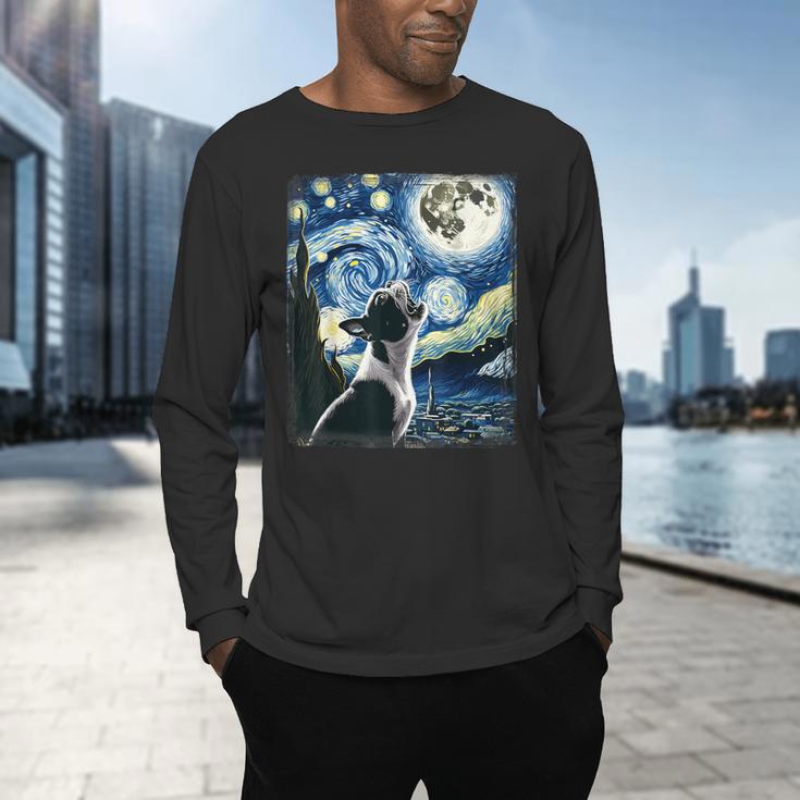 Boston Terrier Dog Art Van Gogh Starry Night Boston Terrier Men's Long Sleeve T-Shirt, gift for family, gift for coworker
