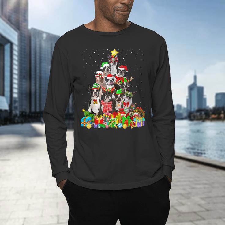 Boston Terrier Dog Christmas Tree Lights Xmas Pajama For Men Women Kids Men's Long Sleeve T-Shirt, gift for family, gift for coworker