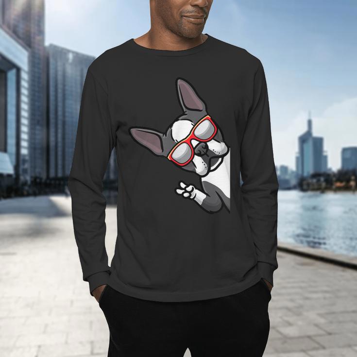 Boston Terrier Dog From Side Boston Bull Men's Long Sleeve T-Shirt, gift for family, gift for coworker