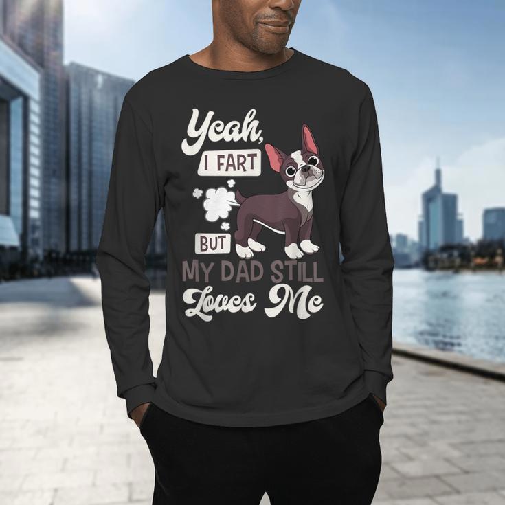 Boston Terrier Fart American Gentleman Non-Sporting Dog Men's Long Sleeve T-Shirt, gift for family, gift for coworker