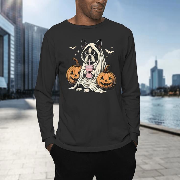 Boston Terrier Ghost Boo Halloween Costume Spooky Season Men's Long Sleeve T-Shirt, gift for family, gift for coworker