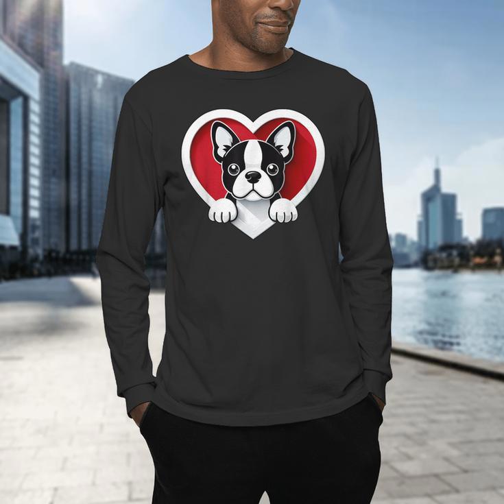 Boston Terrier Heart Cute Puppy Lover Or Dog Owner Men's Long Sleeve T-Shirt, gift for family, gift for coworker