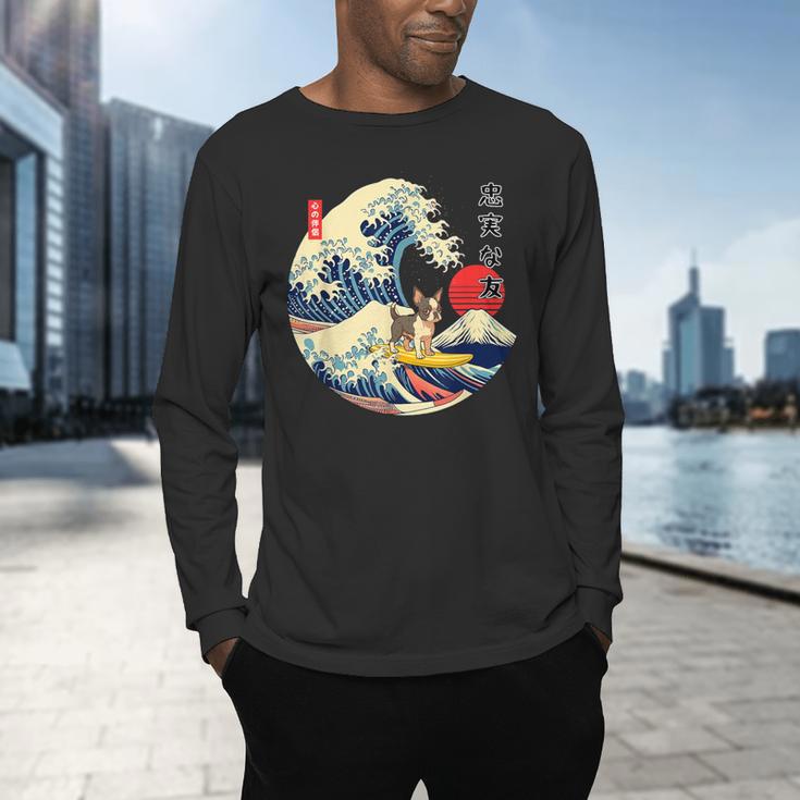 Boston Terrier Japanese Kanagawa Wave Surf Loyal Dog Men Women Kids Men's Long Sleeve T-Shirt, gift for family, gift for coworker