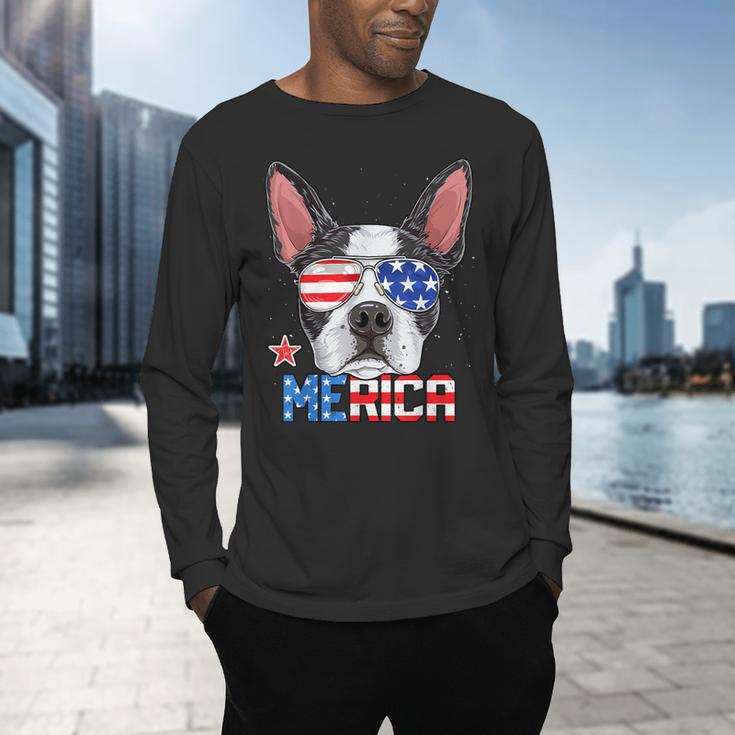 Boston Terrier Merica 4th Of July T Shirt Men Boys Dog Puppy Men's Long Sleeve T-Shirt, gift for family, gift for coworker