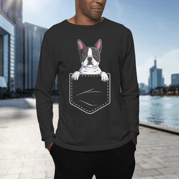 Boston Terrier In The Pocket Cute Boston Terrier Dog Lovers For Men Women Girls Kids Men's Long Sleeve T-Shirt, gift for family, gift for coworker