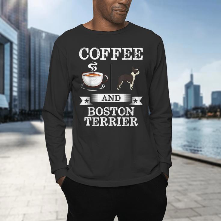 Boston Terrier Shirt Coffee And Boston Terrier Cute Dog For Men Women Girls Kids Men's Long Sleeve T-Shirt, gift for family, gift for coworker