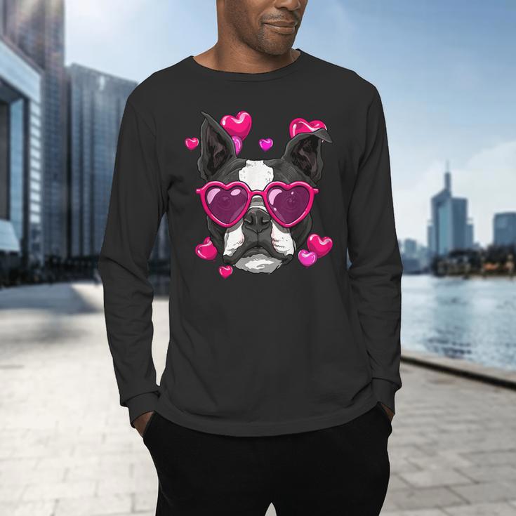 Boston Terrier Valentines Day Shirt Heart Dog Lover Men's Long Sleeve T-Shirt, gift for family, gift for coworker