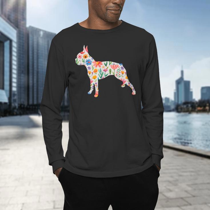 Boston Terrier Watercolor Flowers Men's Long Sleeve T-Shirt, gift for family, gift for coworker