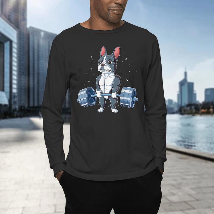 Boston Terrier Weightlifting Deadlift Men Fitness Gym Men's Long Sleeve T-Shirt, gift for family, gift for coworker