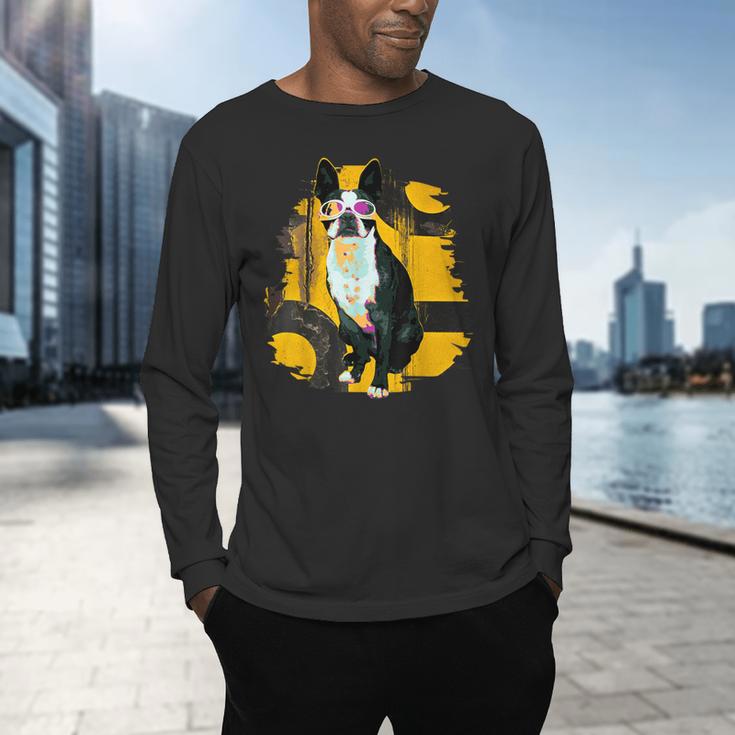 Boston Terrier s Mid-Century Modern Art s Street Grunge Men's Long Sleeve T-Shirt, gift for family, gift for coworker
