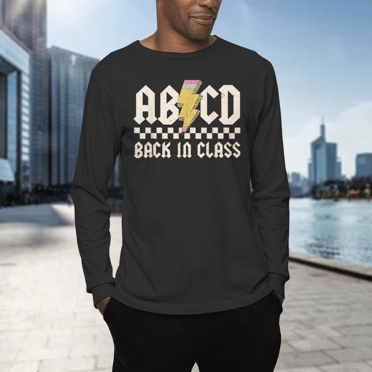 Boys Girls Teachers Rock Back To School ABCD Back In Class Men's Long Sleeve T-Shirt, gift for family, gift for coworker Boys Girls Teachers Rock Back To School ABCD Back In Class Men's Long Sleeve T-Shirt, gift for family, gift for coworker