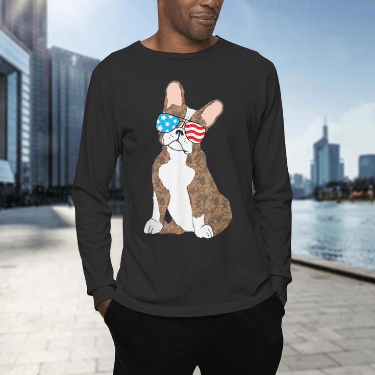 Brindle Boston Terrier Dog Patriotic Shirt USA Flag Men's Long Sleeve T-Shirt, gift for family, gift for coworker