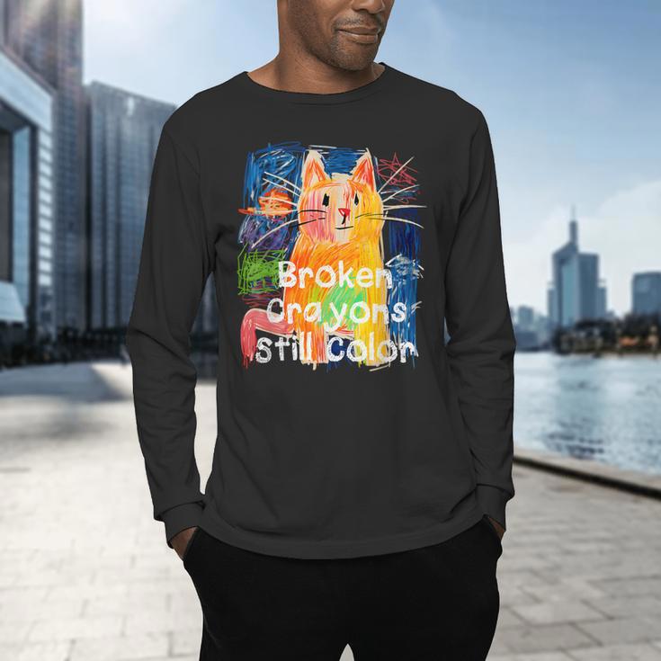 Broken Crayons Still Color Cat Teacher Men's Long Sleeve T-Shirt, gift for family, gift for coworker Broken Crayons Still Color Cat Teacher Men's Long Sleeve T-Shirt, gift for family, gift for coworker
