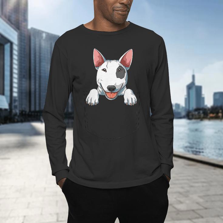Bull Terrier Pocket Bull Terrier Peeking Out Pocket Men's Long Sleeve T-Shirt, gift for family, gift for coworker