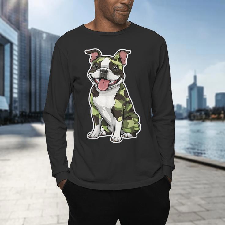 Camo Boston Terrier Pet Owner Camouflage Dog Lover Men's Long Sleeve T-Shirt, gift for family, gift for coworker