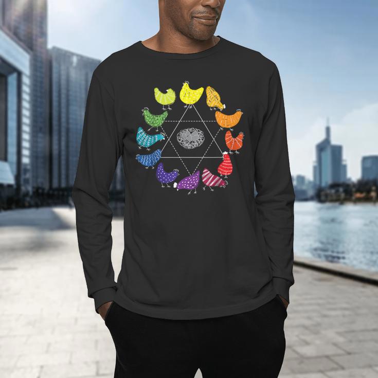 Chicken Themed Color Wheel Educational Art Teacher Artist Men Women Girls Kids Men's Long Sleeve T-Shirt, gift for family, gift for coworker