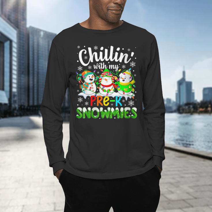 Chillin With My Pre-K Snowmies Christmas Teacher Xmas Men's Long Sleeve T-Shirt, gift for family, gift for coworker Chillin With My Pre-K Snowmies Christmas Teacher Xmas Men's Long Sleeve T-Shirt, gift for family, gift for coworker