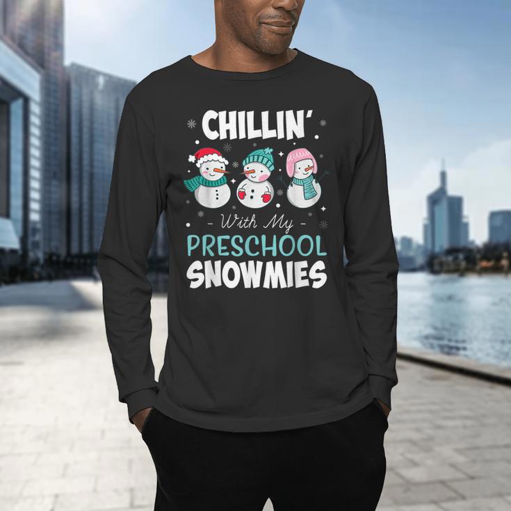 Chillin' With My Preschool Snowmies Teacher Christmas Men Women Kids Men's Long Sleeve T-Shirt, gift for family, gift for coworker