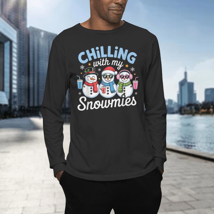 Chillin With My Snowmie Women Christmas Snowman Teacher Snow Men's Long Sleeve T-Shirt, gift for family, gift for coworker Chillin With My Snowmie Women Christmas Snowman Teacher Snow Men's Long Sleeve T-Shirt, gift for family, gift for coworker