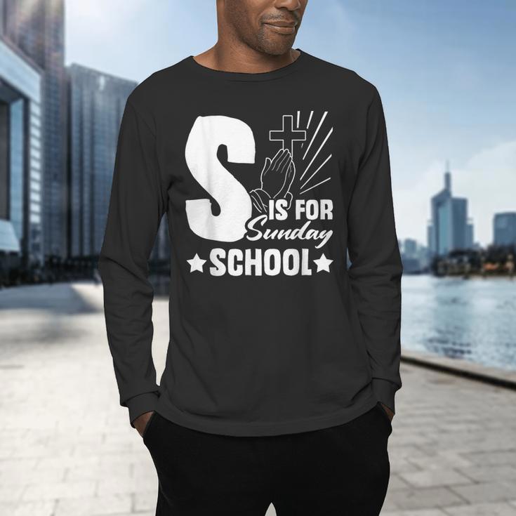 Christian Teacher S Is For Sunday School Essentials Men's Long Sleeve T-Shirt, gift for family, gift for coworker Christian Teacher S Is For Sunday School Essentials Men's Long Sleeve T-Shirt, gift for family, gift for coworker