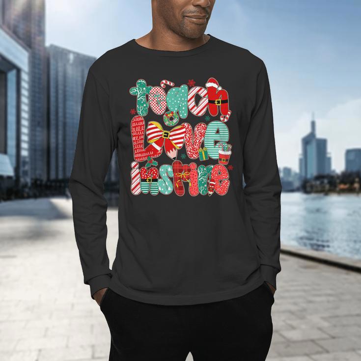 Christmas Coquette Bow Teacher Teach Love Inspire Men's Long Sleeve T-Shirt, gift for family, gift for coworker Christmas Coquette Bow Teacher Teach Love Inspire Men's Long Sleeve T-Shirt, gift for family, gift for coworker