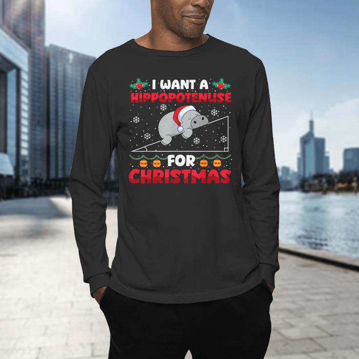 Christmas Math Teacher Hippopotenuse Math Lovers Xmas Men's Long Sleeve T-Shirt, gift for family, gift for coworker Christmas Math Teacher Hippopotenuse Math Lovers Xmas Men's Long Sleeve T-Shirt, gift for family, gift for coworker