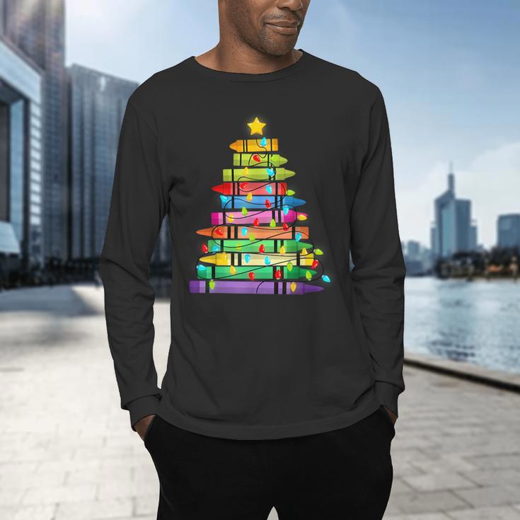 Christmas Tree Made Of Crayons School Teacher Life Student Men's Long Sleeve T-Shirt, gift for family, gift for coworker Christmas Tree Made Of Crayons School Teacher Life Student Men's Long Sleeve T-Shirt, gift for family, gift for coworker