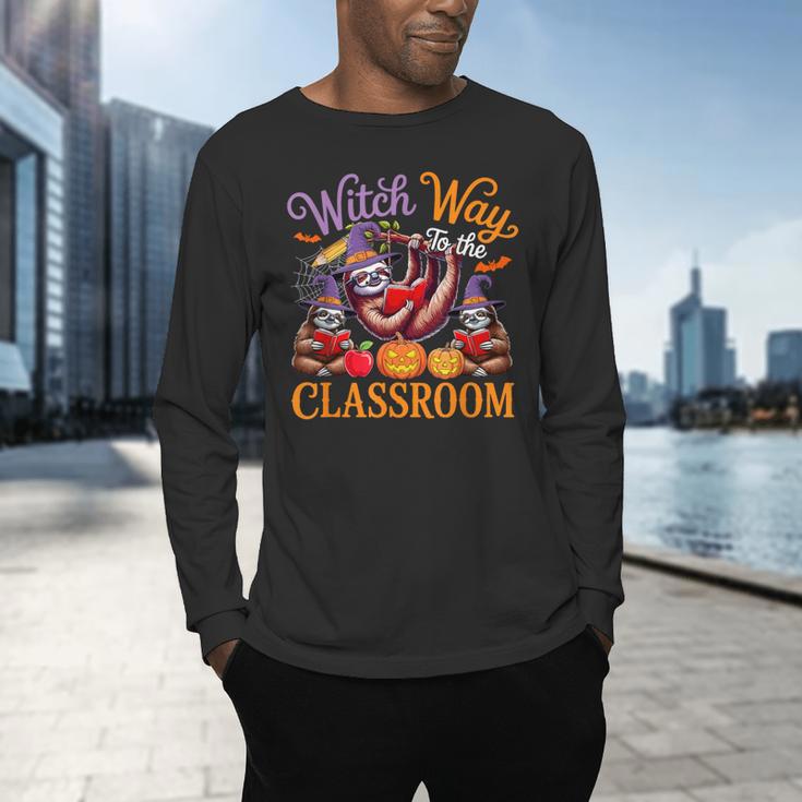Way To Classroom Halloween Witch Three Cute Sloths Teacher Men's Long Sleeve T-Shirt, gift for family, gift for coworker Way To Classroom Halloween Witch Three Cute Sloths Teacher Men's Long Sleeve T-Shirt, gift for family, gift for coworker