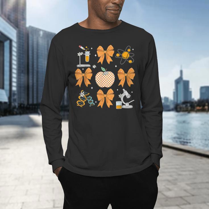 Coquette Bow Fall Science Teacher Stem Teacher Thanksgiving Men's Long Sleeve T-Shirt, gift for family, gift for coworker